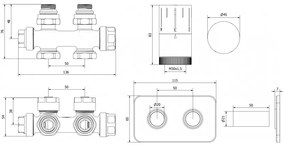 Mexen Duplex G05, uhlová/priama termostatická súprava s hranatou krytkou S, DN50, biela matná, W908-958-910-20
