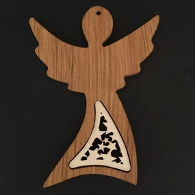 AMADEA Drevená ozdoba z masívu s vkladom - anjel s ornamentom 12 cm
