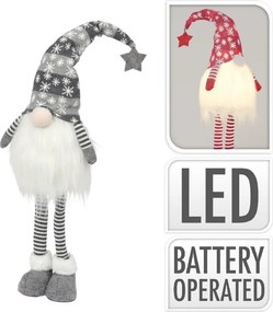 Vianočný škriatok Sneháč s LED a dlhými nohami – sivý 90 cm