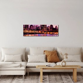 Obraz nočného mesta (s hodinami) (90x30 cm)