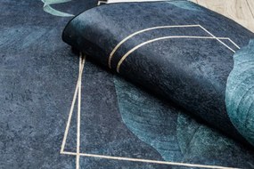 Koberec protišmykový ANDRE 1170 Lístie, geometrický - modrý