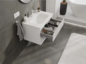 Mexen Rivel, kúpeľňová skrinka 70 cm s umývadlom Vela, 2 zásuvky, drážkovaná, biela matná, 91A20-07047-2-BFF01-W23M01
