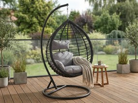 Závesné kreslo TARINO so stojanom, čierne/sivý vankúš