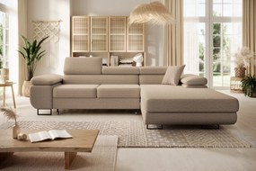 Béžová rohová sedačka v štýle boho Astorp L, pravostranná, s vlnitými pružinami.