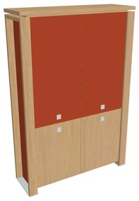 Vysoká skriňa Verno+ S 140 x 46 x 210 cm, kombinované dvere, dub svetlý / oranžová