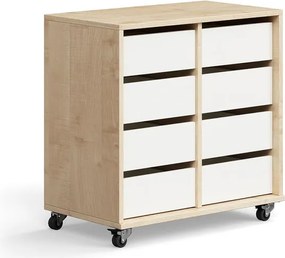 Študentská úložná skrinka CASPER, 8 zásuviek, breza, biela