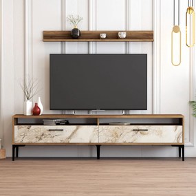 TV skrinka Istanbul - Walnut, White Marble