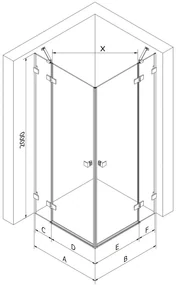 Mexen Lunar Duo, výklopný sprchový kút 110 x 95 cm, 8mm číre sklo, zlatý profil, 834-110L-095P-50-00
