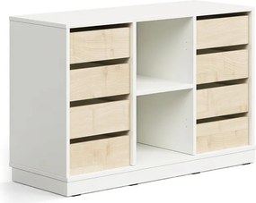 Úložná skrinka CASPER, 8 zásuviek, 2 priehradky, so soklom, biela/breza