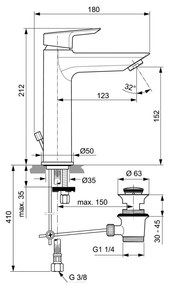 Ideal Standard Tesi - Umývadlová batéria Grande, s odtokovou garnitúrou, chróm A6563AA