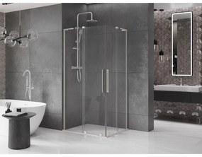 Mexen Velar L Duo, sprchový kút s posuvnými dverami 90 x 80 cm, 8mm číre sklo, brúsená oceľ, 871-090-080-02-03-97