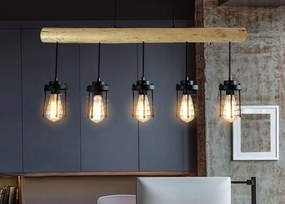 Závesné svietidlo H83 industrial, klietka 5 74213 - kov / drevo - Čierna