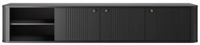 Závesná TV skrinka Vesper 3D 187 cm na sokli - čierna / zlaté úchytky