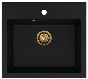 Sink Quality Ferrum, kuchynský granitový drez 565x510x205 mm + zlatý sifón, čierna, SKQ-FER.C.1K60.XG