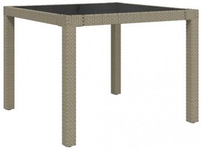 vidaXL Záhradný stôl 90x90x75 cm tvrdené sklo a polyratan béžový-