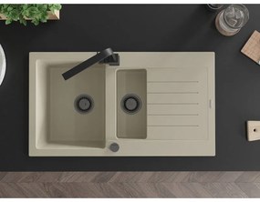 Mexen Matias, granitový drez 900x505x200 mm, 1,5-komorový a čierna batéria Rita, béžová, 6502-69-670300-70