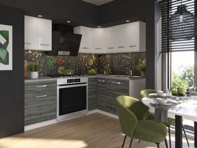 Kuchynská linka Belini 300 cm biely mat / šedý antracit Glamour Wood s pracovnou doskou Armin3  TOR ARMIN3/1/WT/WTGW1/0/U