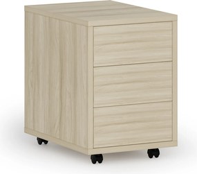 Kancelársky mobilný kontajner PRIMO WOOD, PUSH-lock, 3 zásuvky, dub prírodný