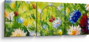 Obraz rozkvitnutej lúky, olejomaľba (s hodinami) (90x30 cm)