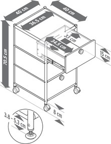 Mobilný kontajner »CN3« s 3 zásuvkami, sivý