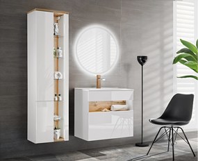 Kúpeľňový nábytok Barguil zostava A, wotan/biely lesk + umývadlo + zrkadlo