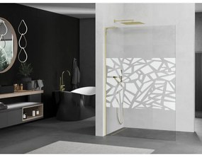 Mexen Kioto L, sprchová zástena Walk-In 90 x 200 cm, 8mm číre sklo biely vzor, zlatý lesklý profil,800-090-103-50-78