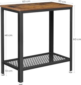Príručný stolík, odkladací stolík s policou, rustikálny hnedý