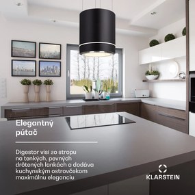 Klarstein Tron Ambience, digestor, 38 cm, ostrovčekový, 540 m³/h, LED, čierny