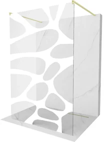 Mexen Kioto, sprchová zástena Walk-In 120 x 200 cm, 8mm číre sklo biely vzor, zlatý matný profil, 800-120-002-55-97