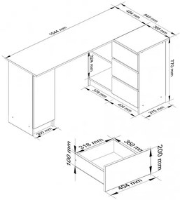 Rohový kancelársky stôl B20 155 cm pravostranný, sonoma/wenge