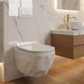 Závesná WC misa so SoftClose sedadlom REA Gustavo Rimless, biela lesk