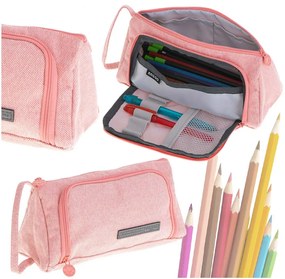 KIK Ružový školský peračník dvojitý vanity case - toaletný kufrík, priestranný 22x7x10cm