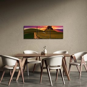 Obraz poľa pri západe slnka (s hodinami) (90x30 cm)
