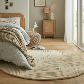 Flair Rugs, Kusový koberec Solace Lino Leaf Natural kruh, 160x160 (priemer) kruh, béžová, obývacia izba
