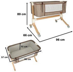 KIK Detská postieľka, drevená postieľka na kolieskach detská posteľ hnedá
