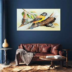 Skleneny obraz Vetva listy zvieracie vták