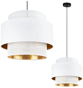 Závesné svietidlo Asti, 1x PVC/biele textilné tienidlo, (fi 35cm), g/c, b
