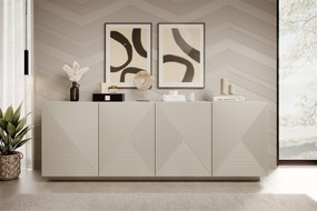 Komoda Asha 200 cm s ryhovaným čelom - kašmír