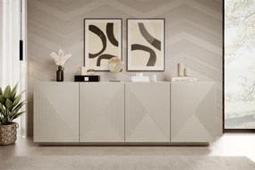 Komoda Asha 200 cm s ryhovaným čelom - kašmír