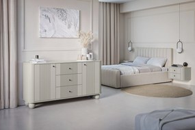 Komoda so zásuvkami Vesper 160 cm - kašmír / čierne úchytky / guľaté nohy