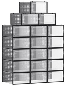 Krabice na topánky, balenie 18 ks, do veľkosti 42, stohovateľné, číre a čierne