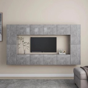 8-dielna súprava TV skriniek betónovo-sivá drevotrieska