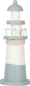 Bielo-modrá drevená dekorácia maják Lighthouse Nautic - Ø 8*22 cm