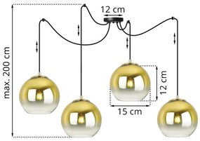 Závesné svietidlo Bergen Gold Spider, 4x zlaté/transparentné sklenené tienidlo (fi 15cm)