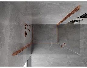 Mexen Mist-B Duo, 2-krídlový výklopný sprchový kút 80 x 70 cm, číre sklo, medený matný profil, 8A2-080-070-65-00