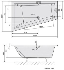 Polysan, TRIANGL L asymetrická vaňa 180x120x50cm, biela, 19611