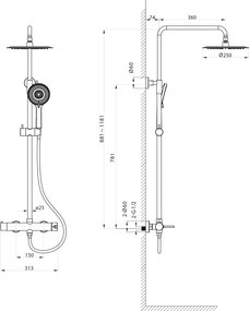 Sapho Sapho, ICONIC sprchový stĺp s pákovou batériou, medená matná, AF139PG