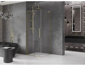 Mexen Velar L, sprchový kút s posuvnými dverami 100 x 100 cm, 8mm číre sklo, zlatá lesklá, 871-100-100-03-50
