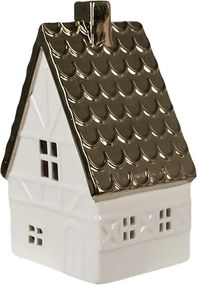 Béžová dekorácia porcelánový domček s Led svetielkami Christmas House L - 10*8*16 cm