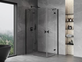 Mexen Mist-H Duo, 2-krídlový výklopný sprchový kút 115 x 90 cm, číre sklo, čierny profil, 8A5-115L-090P-70-00
